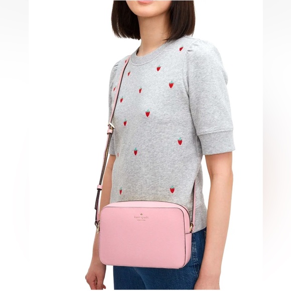 New Kate Spade Harper Crossbody bag Leather Bright Carnation - Picture 2 of 5